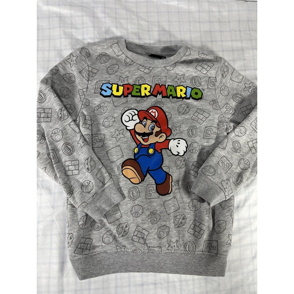 Nintendo Super Mario Boys Gray Crewneck Sweatshirt Size 7-8 Yrs (128cm)